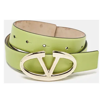 Valentino Light Green Leather VLogo Buckle Belt 80CM