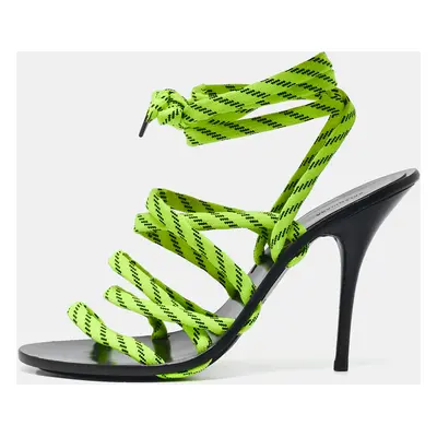 Balenciaga Neon Green Fabric Lace Up Sandals Size