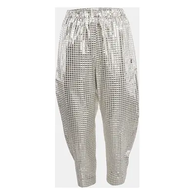 Ottodame Silver Lurex and Cotton Blend Gingham Trousers