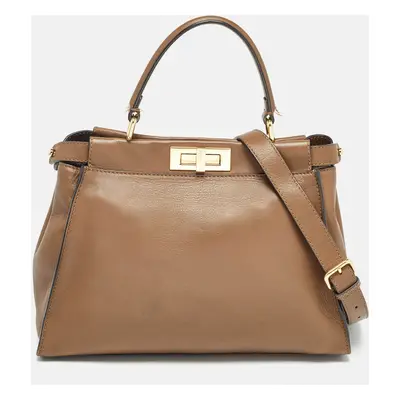 Fendi Brown Leather Medium Peekaboo Top Handle Bag