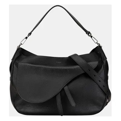 Dior Black Grained Calfskin Saddle Soft Bag