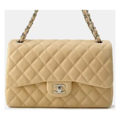 Chanel Beige Leather Jumbo Classic Double Flap Shoulder Bag