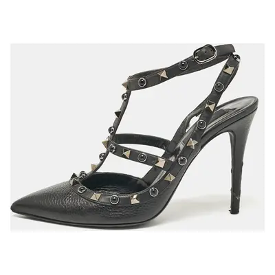 Valentino Black Leather Rockstud Strappy Pointed Toe Pumps Size