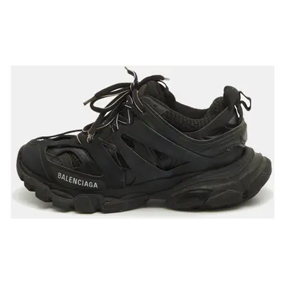 Balenciaga Black Faux Leather and Mesh Track Sneakers Size