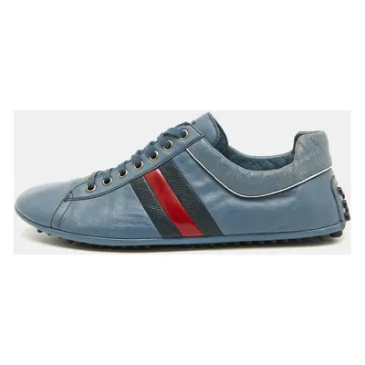 Gucci Blue Leather Web Detail Low Top Sneakers Size