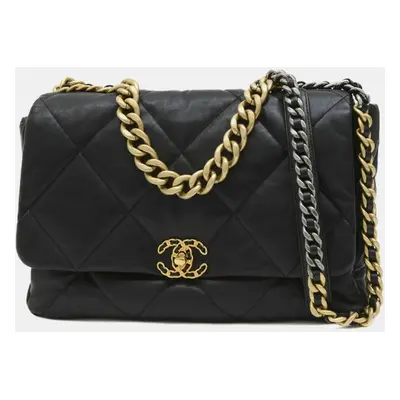 Chanel Black Lambskin Leather Maxi Chain Shoulder Bag