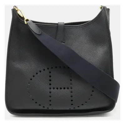 Hermes Black Leather Evelyne I GM Shoulder Bag