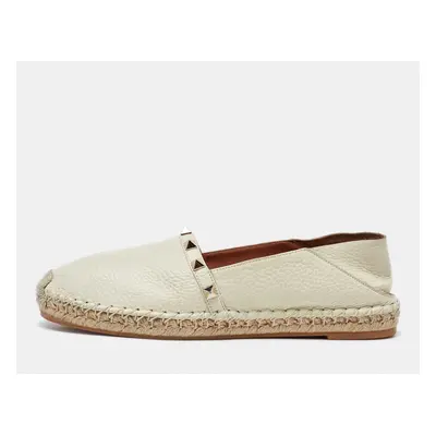 Valentino Cream Leather Rockstud Espadrille Flats Size