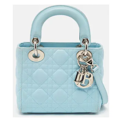 Dior Light Blue Cannage Leather Mini Lady Dior Tote