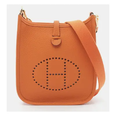 Hermes Orange Leather Evelyne TPM Crossbody Bag