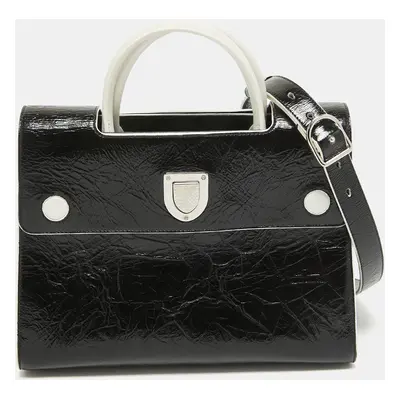 Dior Black/White Crinkled Patent Leather Diorever Top Handle Bag