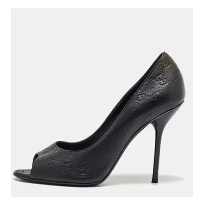 Gucci Black Guccissima Leather Open Toe Pumps Size