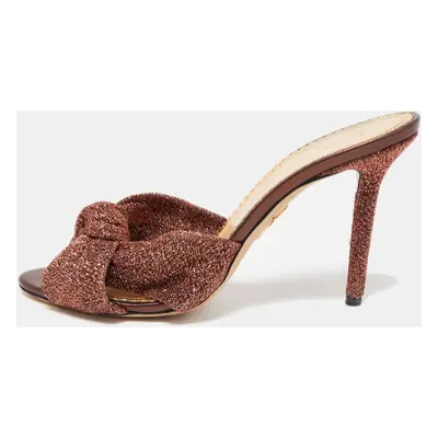 Charlotte Olympia Brown Lurex Fabric Knot Slide Sandals Size 37.5