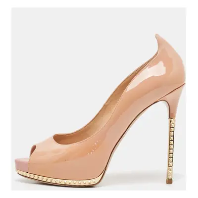 Valentino Beige Patent Leather Peep Toe Pumps Size