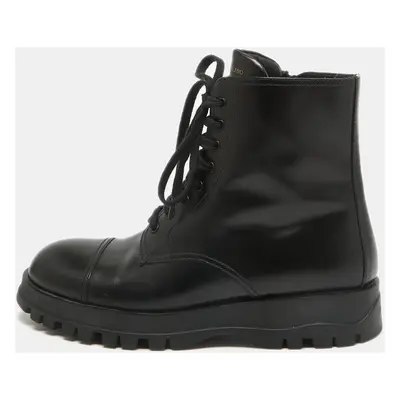 Prada Black Leather Lace Up Combat Boots Size