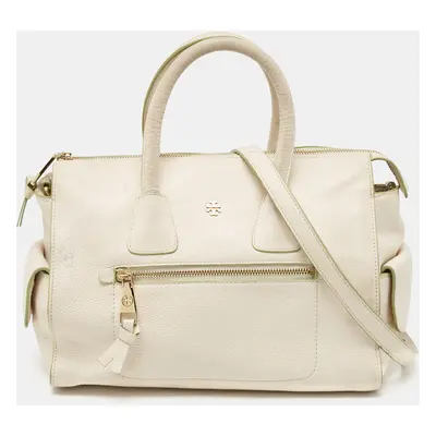 Tory Burch Off White Leather Side Pockets Satchel