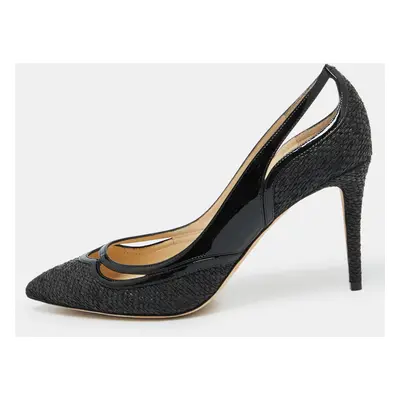 Jimmy Choo Black Woven Fabric and Patent Leather Hickory Pumps Size