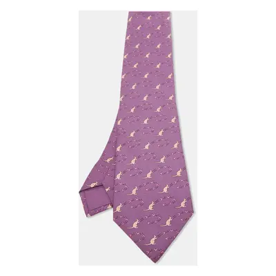 Hermes Purple Kangaroo Print Silk Tie