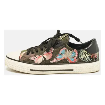 Valentino Multicolor Leather and Canvas Camubutterfly Lace Up Sneakers Size