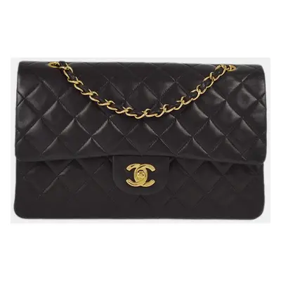 Chanel Black Lambskin Leather Medium Classic Double Flap Shoulder Bag