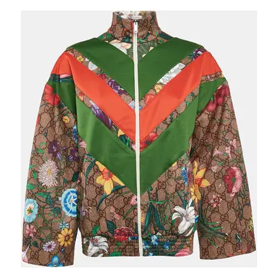 Gucci Green GG Supreme Floral Print Jersey Knit Zip-Up Track Jacket