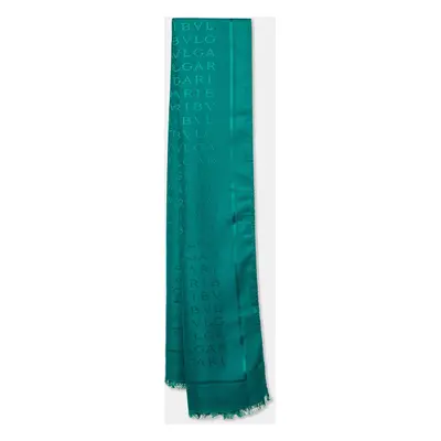 Bvlgari Green Logomania Stole Silk/Wool Shawl