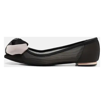 Dior Black/Beige Chiffon and Satin Garden Ballet Flats Size