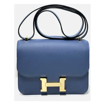 Hermes Agate Blue Evercolor Leather Constance Bag