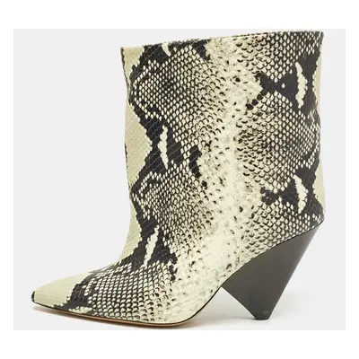 Isabel Marant Black/Beige Snakeskin Embossed Leather Miyako Ankle Boots Size