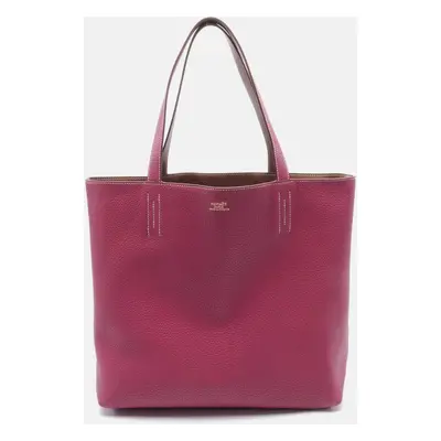 Hermes Pink Leather Double Sens Tote Bag