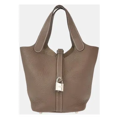 Hermes Etoupe Gray Taurillon Clemence Picotin Lock PM Handbag