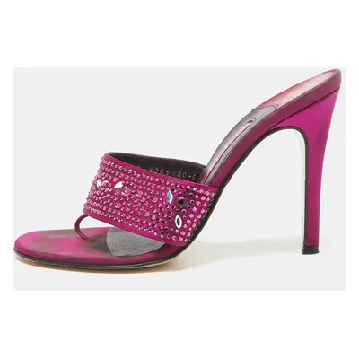 Gina Magenta Pink Satin Crystal Embellished Slide Sandals Size