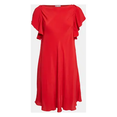 RED Valentino Red Crepe Ruffled Sleeve Mini Dress