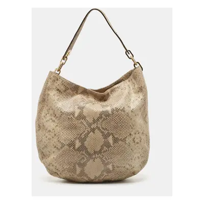 Michael Michael Kors Beige Python Effect Leather Lillie Hobo