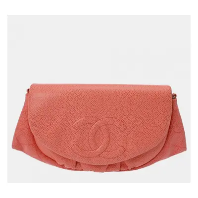 Chanel Orange Caviar Skin Half Moon Chain Wallet