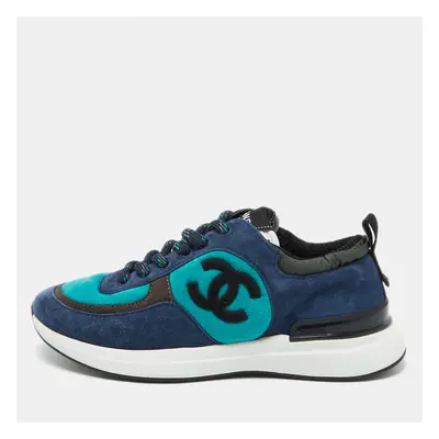 Chanel Tricolor Suede CC Low Top Sneakers Size