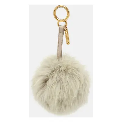 Fendi Grey Fur and Leather Pom Pom Bag Charm