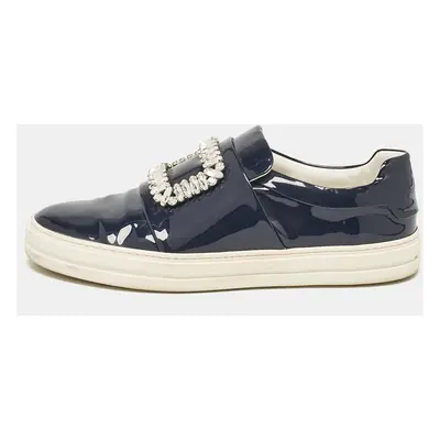 Roger Vivier Navy Blue Patent Viv Crystal Embellished Sneakers Size