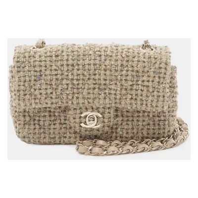 Chanel Beige Mini Rectangular Classic Tweed Single Flap