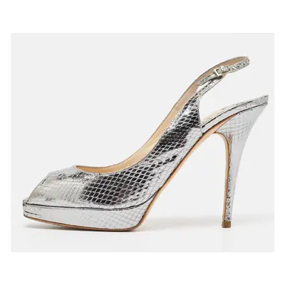 Jimmy Choo Metallic Snakeskin Embossed Leather Platform Slingback Sandals Size