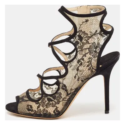 Jimmy Choo Black Lace and Suede Strappy Sandals Size