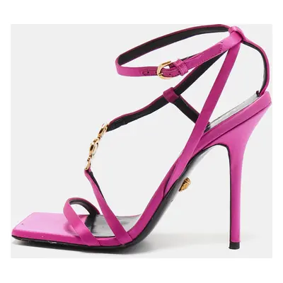 Versace Pink Satin Crystal Embellished Ankle Strap Sandals Size