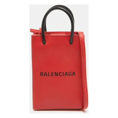 Balenciaga Red/Black Logo Shopping Phone Holder Crossbody Bag