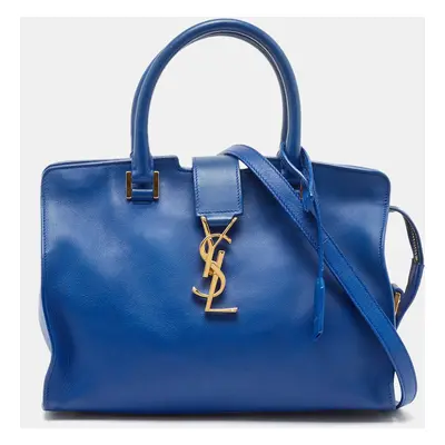 Saint Laurent Blue Leather Baby Monogram Cabas Bag