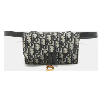 Dior Navy Blue Oblique Canvas and Leather Saddle Pouch Belt Bag