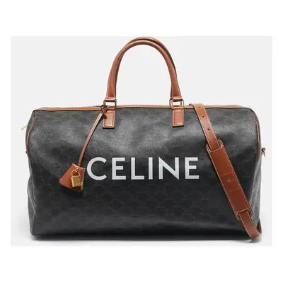 Celine Brown Triomphe Coated Canvas Voyage Duffle Bag