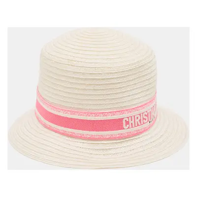 Dior Ivory/Pink Logo Detail Hemp Straw Dioresort Hat Size