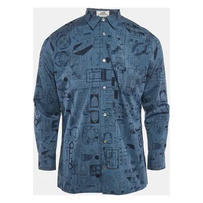 Hermes Blue Printed Cotton Button Front Shirt