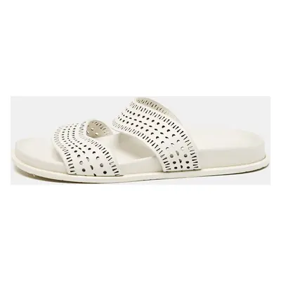 Alaia White Perforated Leather Flat Slides Size