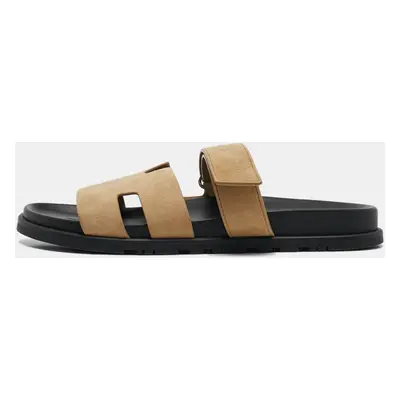 Hermes Beige Suede Chypre Slide Sandals Size